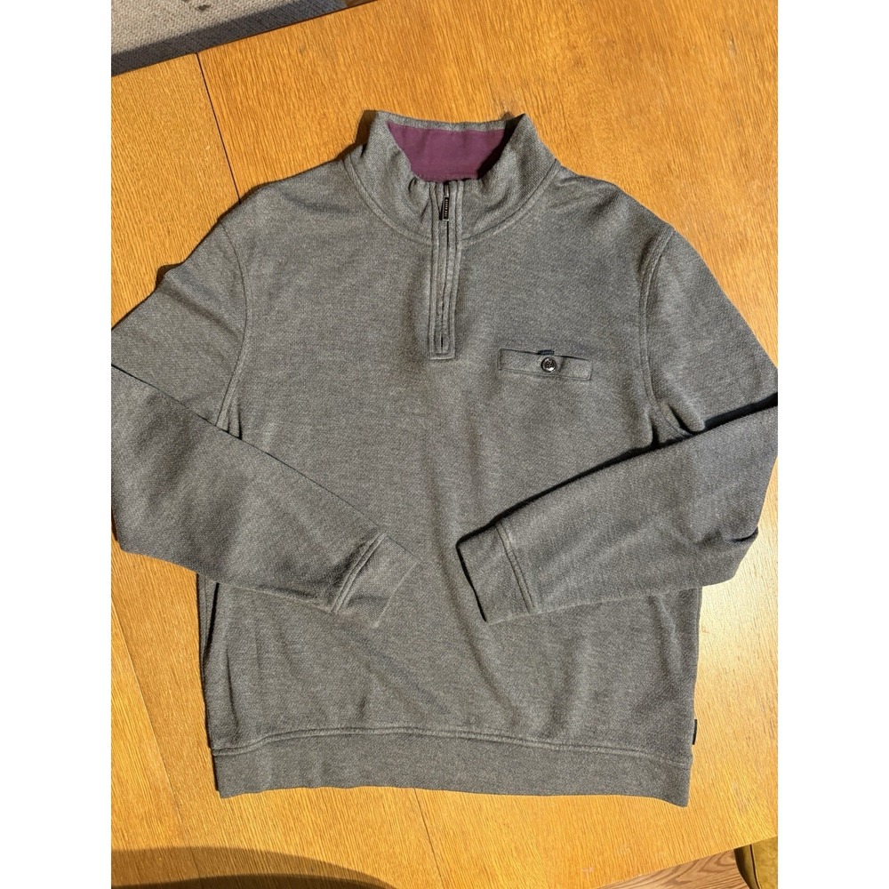 Ted Baker London Sweater‎ 6 XL Gray 1/4 Zip Plum Collar Button Pocket Knit